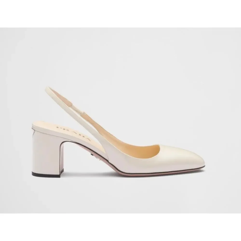 Prada Triangle Logo Patent Leather Slingback Pumps Ivory 40 - Picture 7 of 15